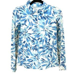 IBKUL Women's S Blue Floral 1/4 Zip Mock Neck Vented Lightweight Golf Tennis LS